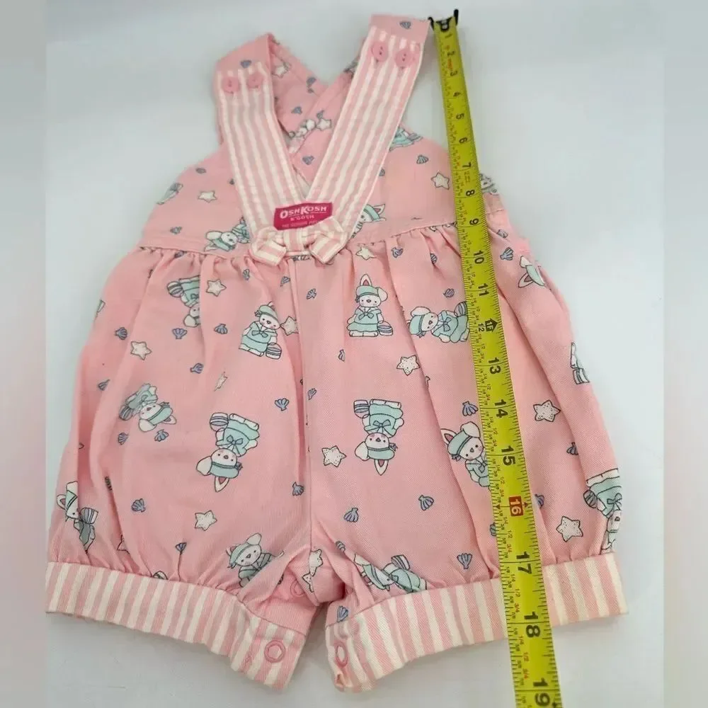 VINTAGE Osh Kosh Overalls Girls 3T Pink Bunny Rabbit Easter Print USA
